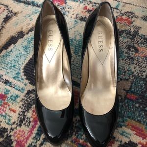 Patent black guess heels
